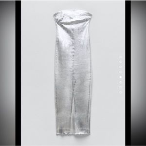 Zara denim silver coated dress NWT